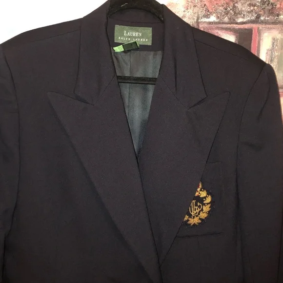 Lauren Ralph Lauren Double-Breasted Navy Blazer With Lauren Crest - Picture 3 of 11